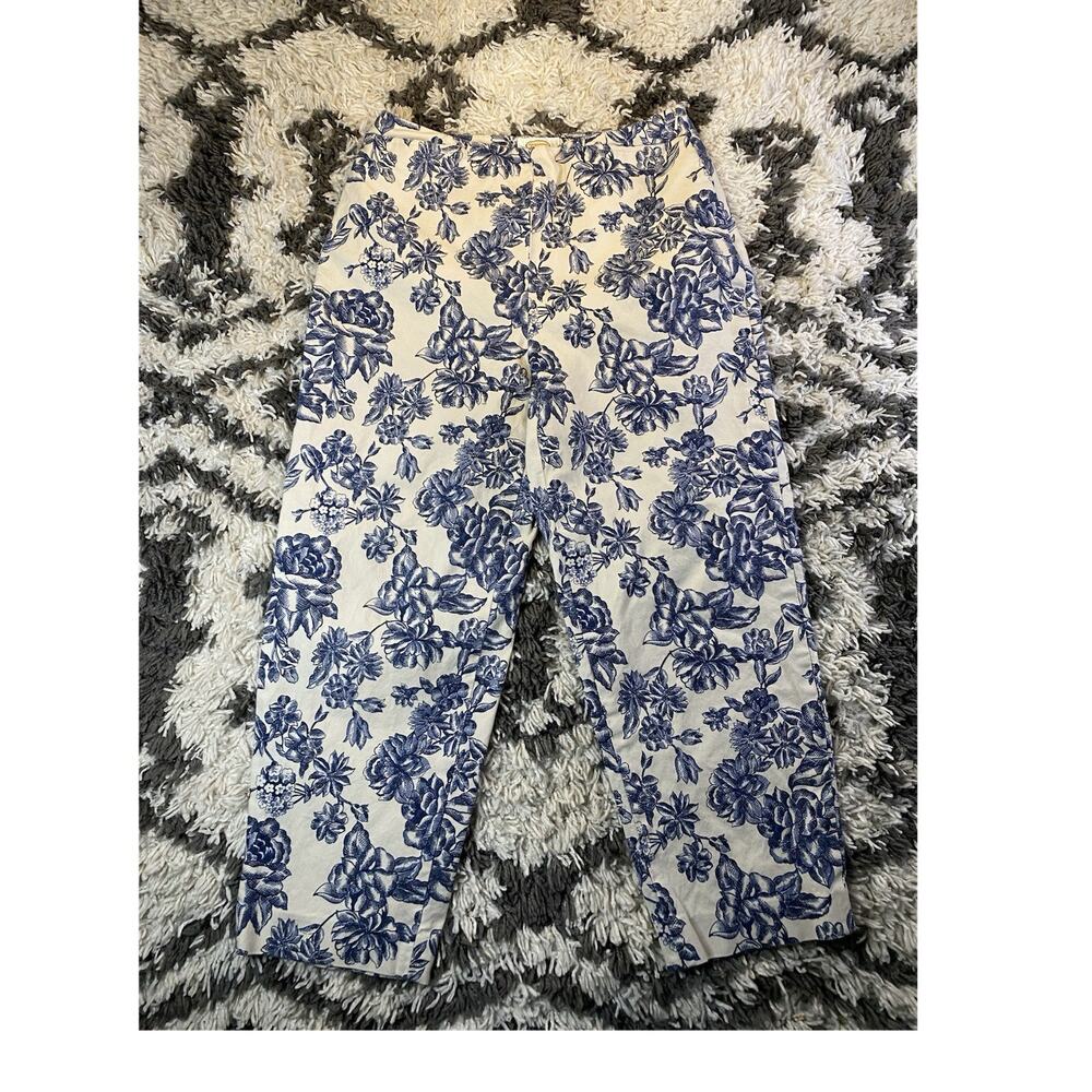 Talbots White and Blue Floral Wide-Leg Pants